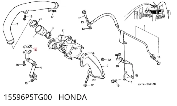 Vedante de mangueira de derivação de óleo de turbina 15596P5TG00 Honda