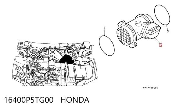 Sensor de fluxo (consumo) de ar, medidor de consumo M.A.F. - (Mass Airflow) 16400P5TG00 Honda
