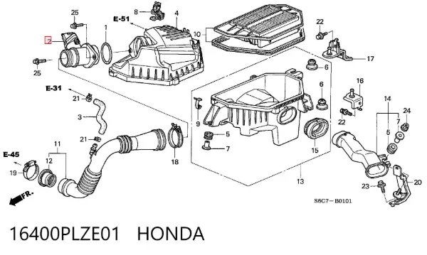 Sensor de fluxo (consumo) de ar, medidor de consumo M.A.F. - (Mass Airflow) 16400PLZE01 Honda