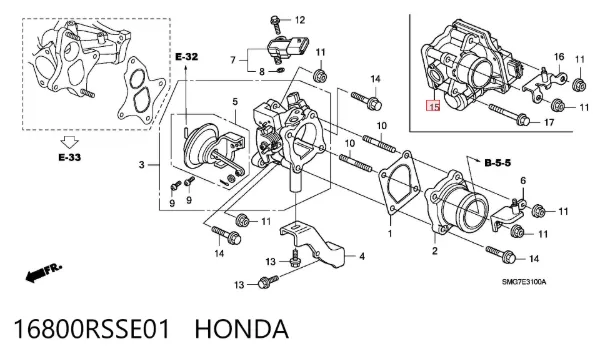 Válvula de borboleta montada 16800RSSE01 Honda