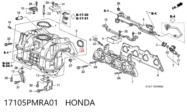Vedante de tubo coletor de admissão 17105PMRA01 Honda