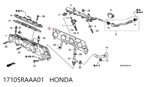 Vedante de tubo coletor de admissão 17105RAAA01 Honda