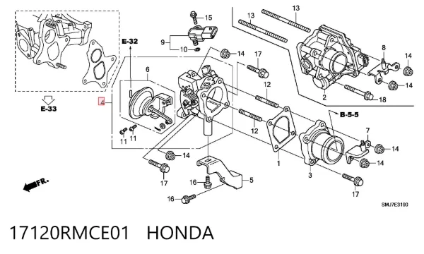 Válvula de borboleta do compressor de supercompressão 17120RMCE01 Honda