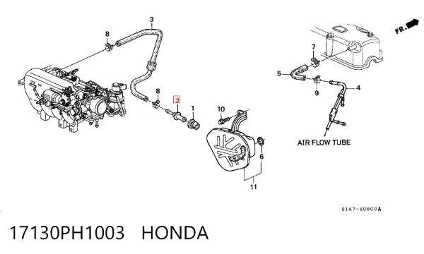 Válvula PCV de ventilação dos gases de cárter 17130PH1003 Honda