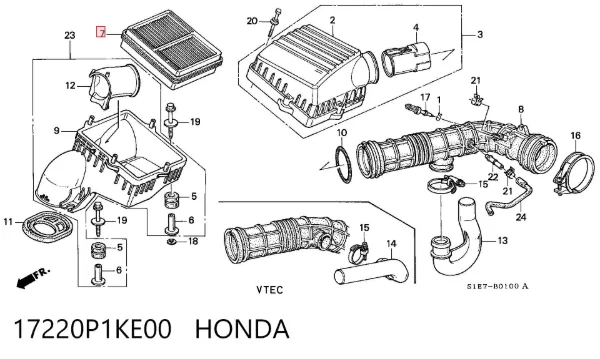 Filtro de ar 17220P1KE00 Honda