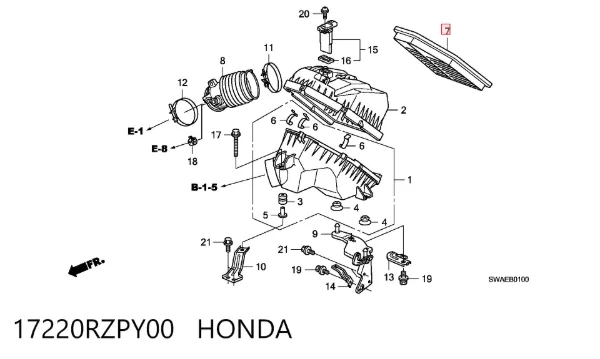 Filtro de ar 17220RZPY00 Honda