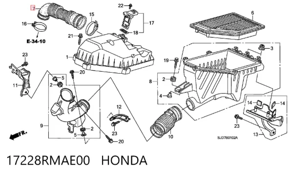 Cano derivado de ar, entrada de filtro de ar 17228RMAE00 Honda