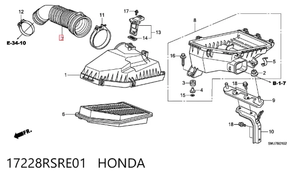 Cano derivado de ar, entrada de filtro de ar 17228RSRE01 Honda