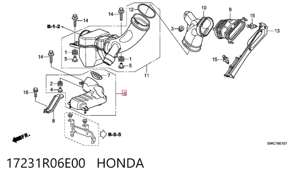 Ressonador de filtro de ar 17231R06E00 Honda