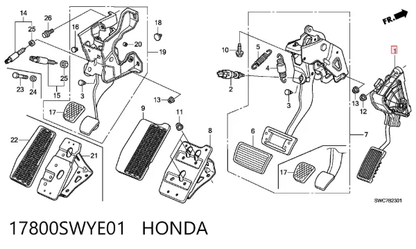 Pedal de gás (de acelerador) 17800SWYE01 Honda
