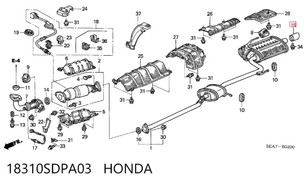 Bocal para o silenciador 18310SDPA03 Honda