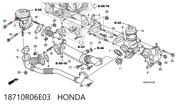 Válvula EGR de recirculação dos gases 18710R06E03 Honda