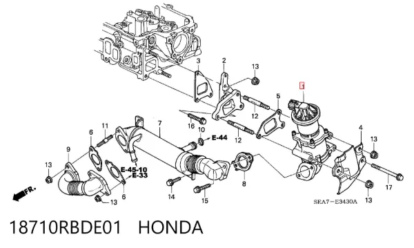 Válvula EGR de recirculação dos gases 18710RBDE01 Honda