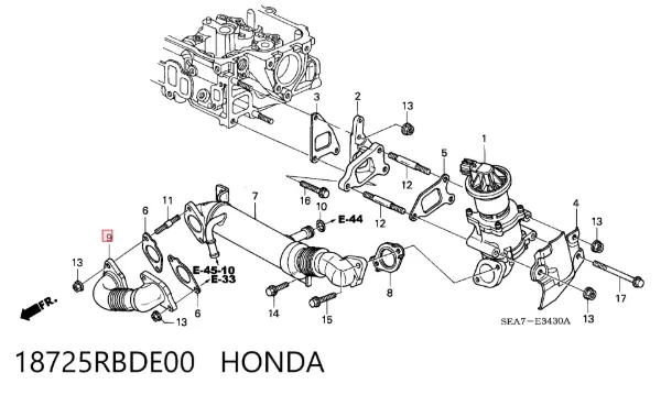 Cano derivado do sistema de recirculação dos gases de escape EGR 18725RBDE00 Honda