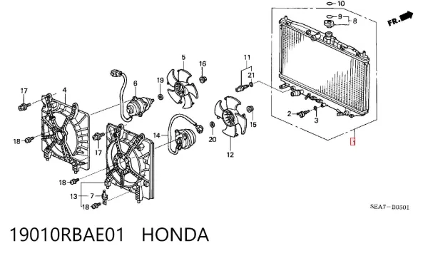 Radiador de esfriamento de motor 19010RBAE01 Honda