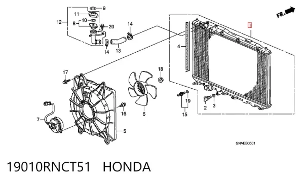 Radiador de esfriamento de motor 19010RNCT51 Honda