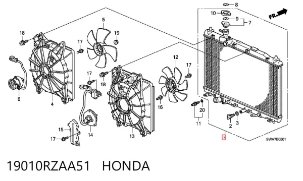Radiador de esfriamento de motor 19010RZAA51 Honda