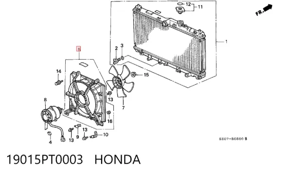 Difusor do radiador de esfriamento 19015PT0003 Honda