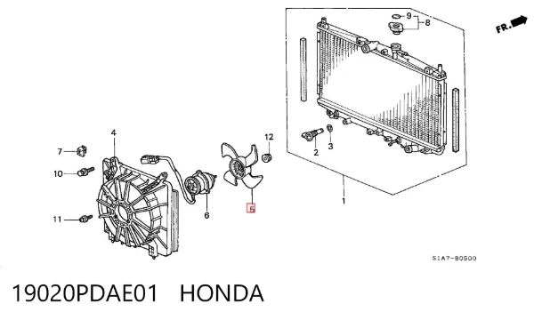 Difusor do radiador de esfriamento, montado com motor e roda de aletas 19020PDAE01 Honda
