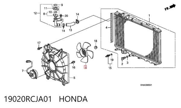 Ventilador (roda de aletas) do radiador de esfriamento 19020RCJA01 Honda