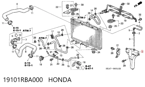 Tanque de expansão do sistema de esfriamento 19101RBA000 Honda