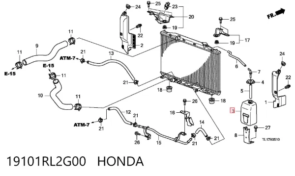 Tanque de expansão do sistema de esfriamento 19101RL2G00 Honda