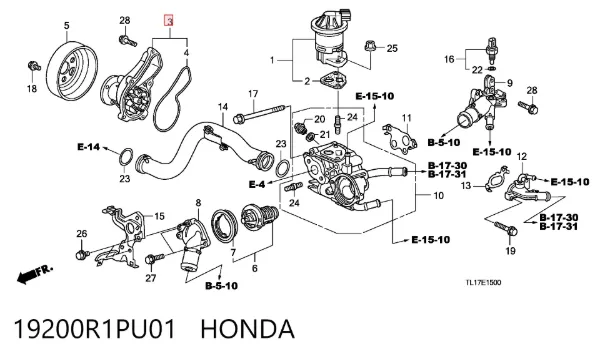 Bomba de água (bomba) de esfriamento 19200R1PU01 Honda