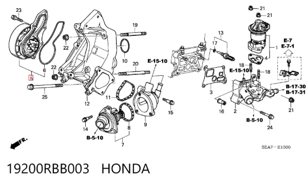 Bomba de água (bomba) de esfriamento 19200RBB003 Honda