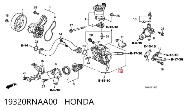 Caixa do termostato 19320RNAA00 Honda