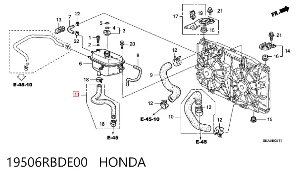 Mangueira (cano derivado) do sistema de esfriamento 19506RBDE00 Honda