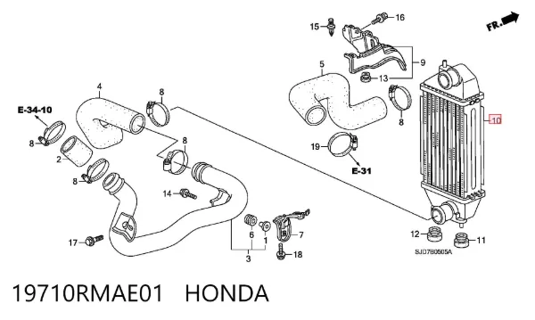 Radiador de intercooler 19710RMAE01 Honda