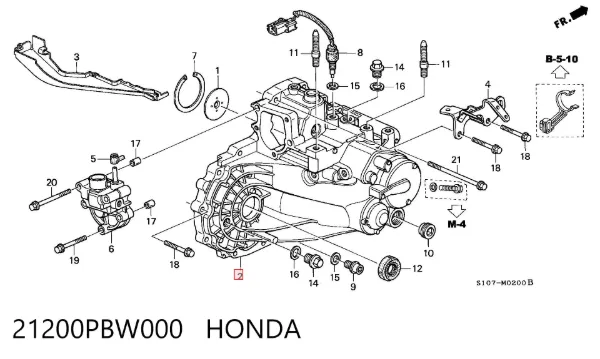 Caixa de Mudança montada (caixa mecânica de velocidades) 21200PBW000 Honda