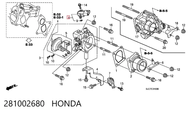 Sensor de pressão no coletor de admissão, MAP 281002680 Honda
