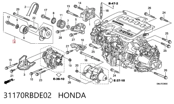 Reguladora de tensão da correia de transmissão 31170RBDE02 Honda