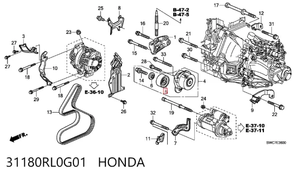 Rolo de reguladora de tensão da correia de transmissão 31180RL0G01 Honda