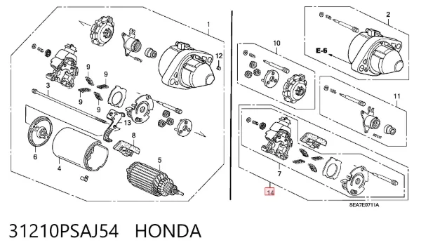Porta-escovas do motor de arranco 31210PSAJ54 Honda