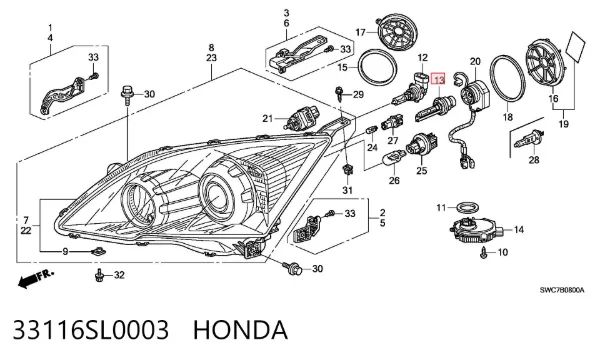 Lâmpada de xénon 33116SL0003 Honda