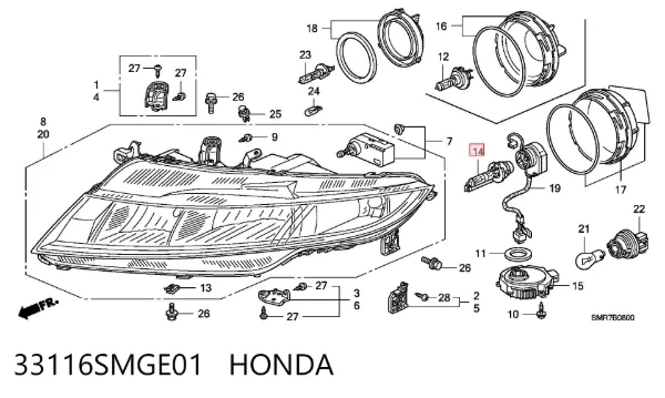 Lâmpada de xénon 33116SMGE01 Honda