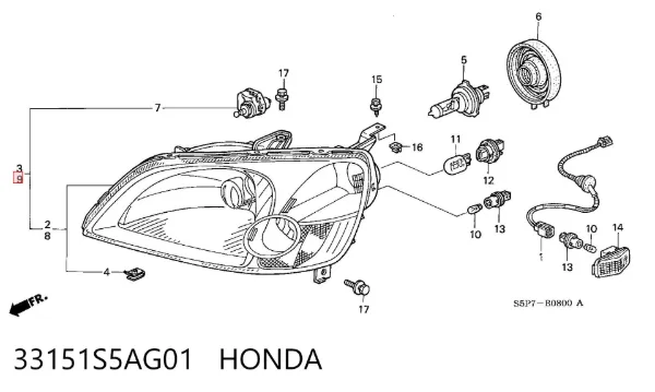 Luz esquerda 33151S5AG01 Honda