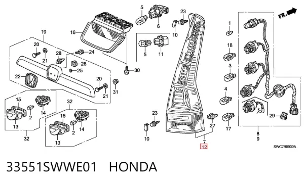 Lanterna traseira esquerda 33551SWWE01 Honda