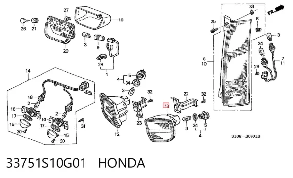Lanterna direita de marcha à ré 33751S10G01 Honda