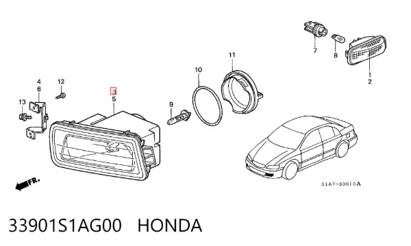 Luzes de nevoeiro direitas 33901S1AG00 Honda