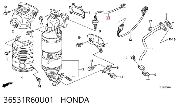 Sonda lambda, sensor de oxigênio até o catalisador 36531R60U01 Honda