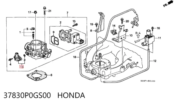 Sensor de pressão no coletor de admissão, MAP 37830P0GS00 Honda