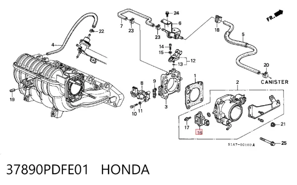 Sensor de posição da válvula de borboleta (potenciômetro) 37890PDFE01 Honda