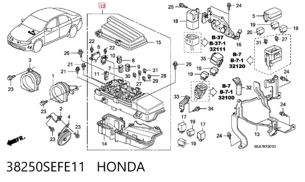 Unidade de relês 38250SEFE11 Honda
