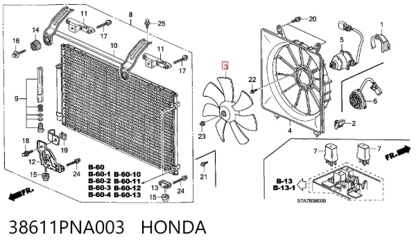 Ventilador (roda de aletas) do radiador de aparelho de ar condicionado 38611PNA003 Honda