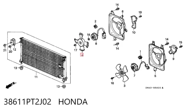 Ventilador elétrico de aparelho de ar condicionado montado (motor + roda de aletas) 38611PT2J02 Honda