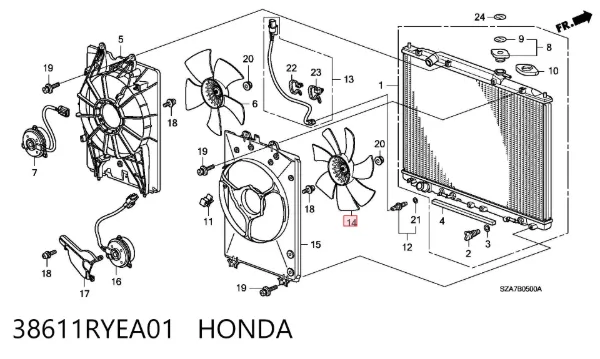 Ventilador (roda de aletas) do radiador de aparelho de ar condicionado 38611RYEA01 Honda