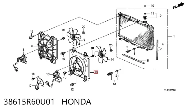 Difusor do radiador de aparelho de ar condicionado 38615R60U01 Honda